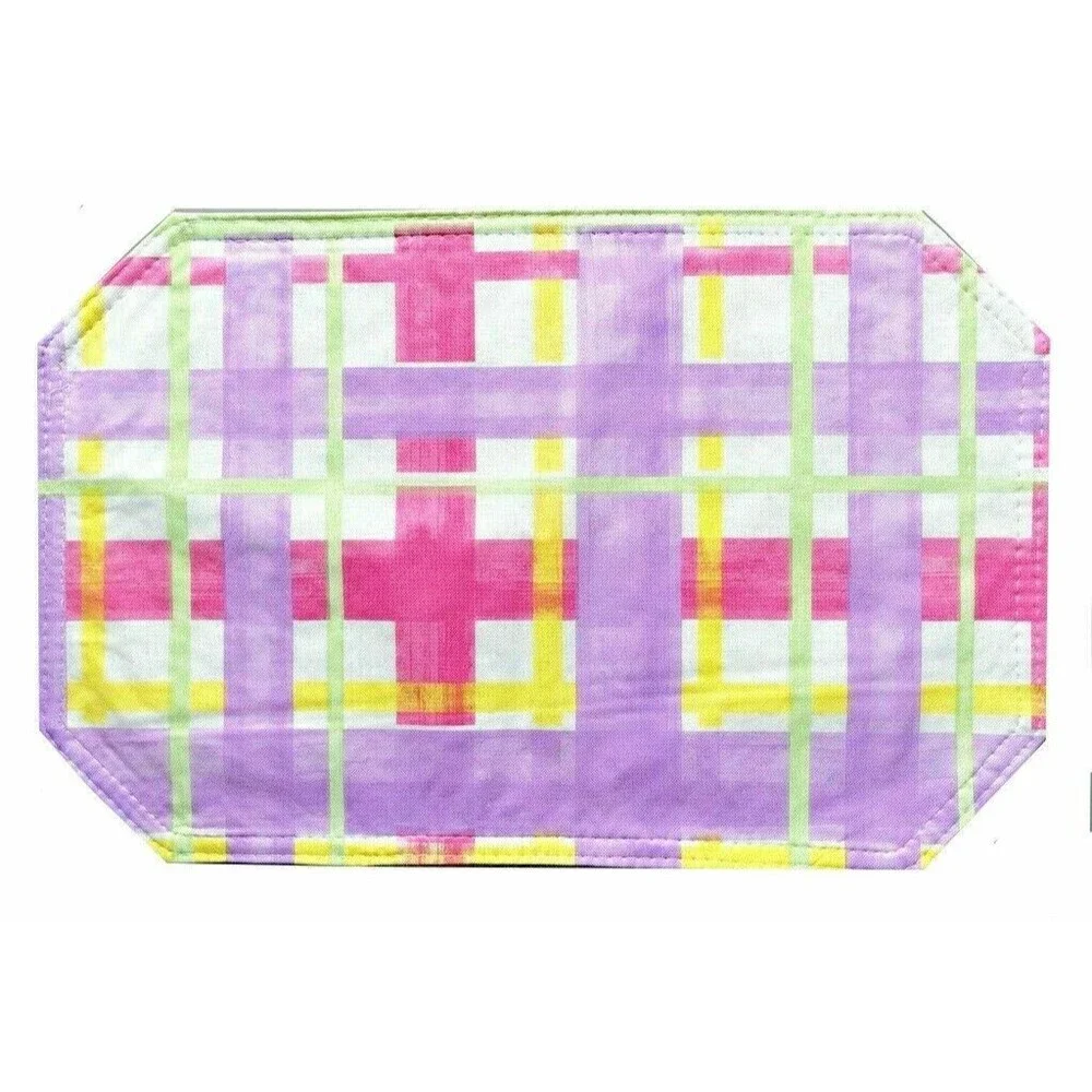 Purple Plaid Vinyl Placemats Indoor Outdoor Summer Beach Reversible Set of 4